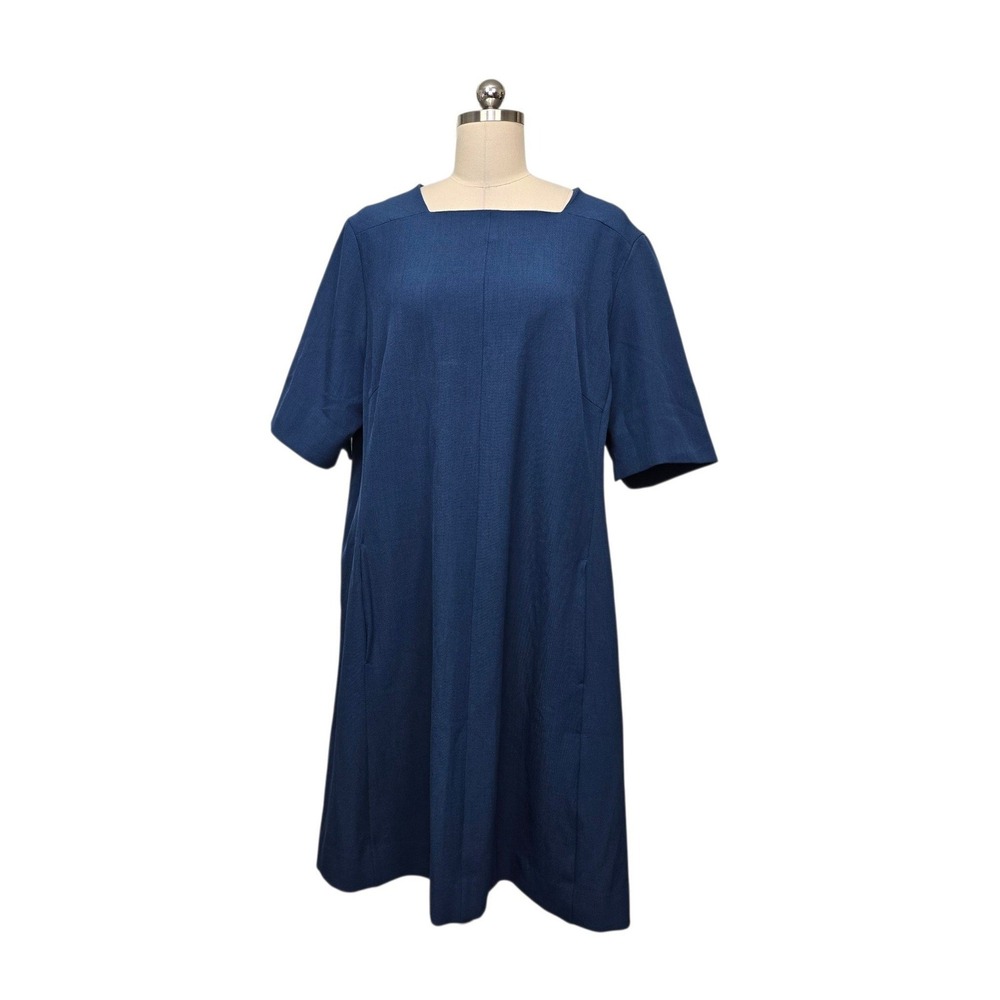 MM.LaFleur Emily Dress Pacific Blue Square Neck Short Sleeve Shift Size +2 NWT